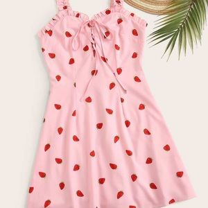 NWOT SHEIN STRAWBERRY LACE UP DRESS- READ DESC
